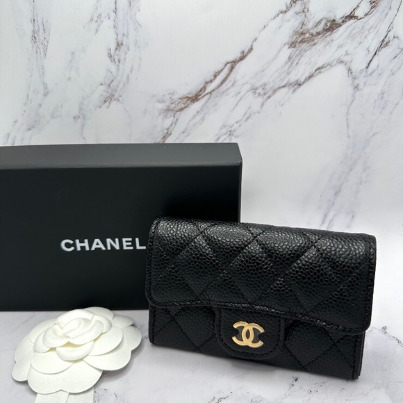 ❌❌SOLD Chanel Wallet Classic Card Holder Flap Black Caviar CC Gold Mini Wallet - Picture 3 of 13